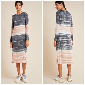 Anthropologie Dolan‎ Trina Tie-Dye Midi Dress in Gray and Cream, Size XS